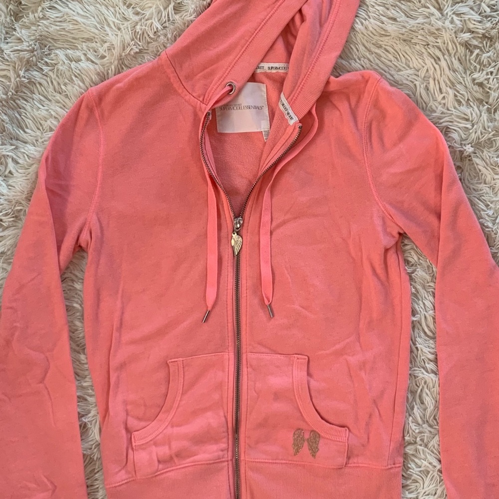 victoria’s secret zip up angel hoodie pink